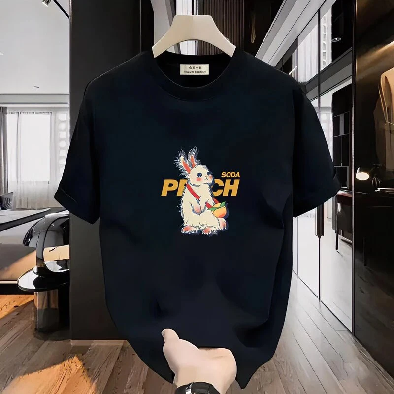 仓石一树潮牌高级感黑色短袖t恤男士2025夏季宽松圆领情侣装半袖