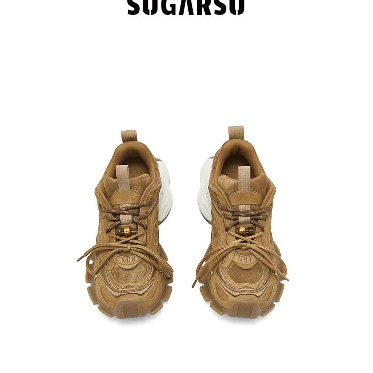 白鹿同款|SugarSu酥履25年秋季新款休闲复古增高绑带拼色老爹鞋女