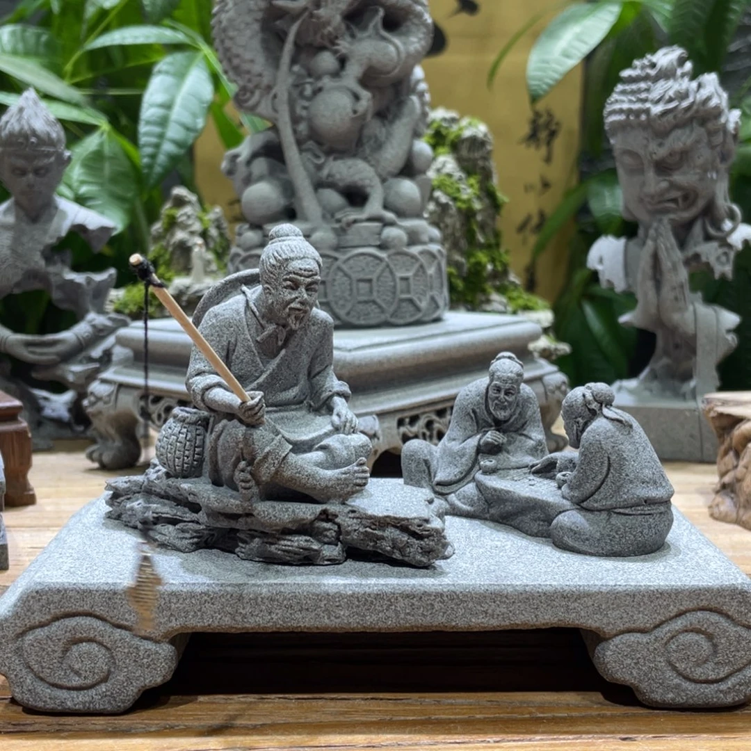 石材钓鱼一个下棋一个
