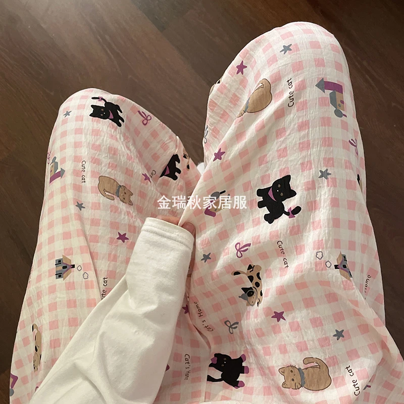 薄款遛弯裤可爱休闲睡裤女夏季可外穿长裤学生宽松慵懒高腰直筒裤