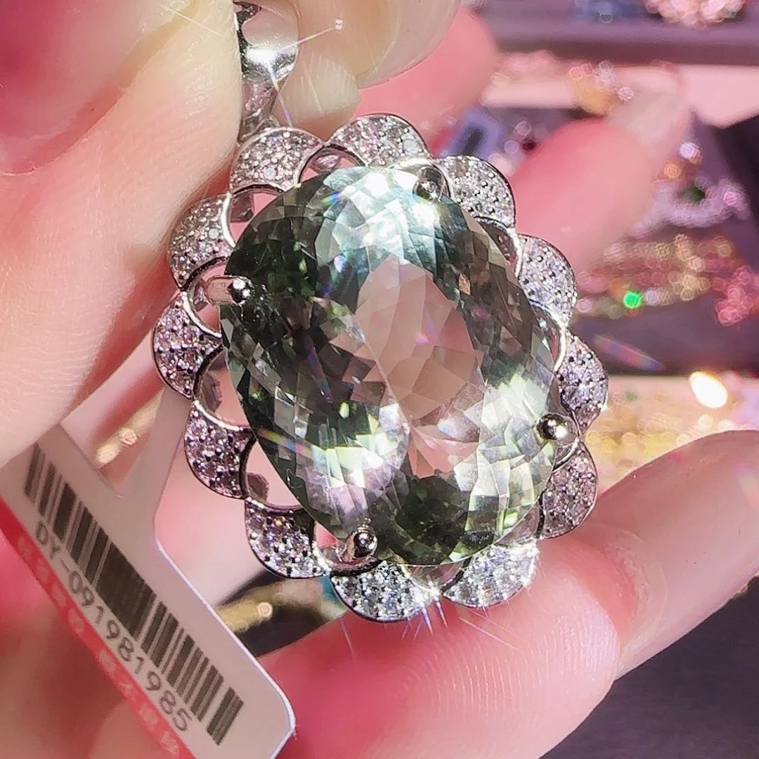 绿水晶吊坠银S925镶嵌