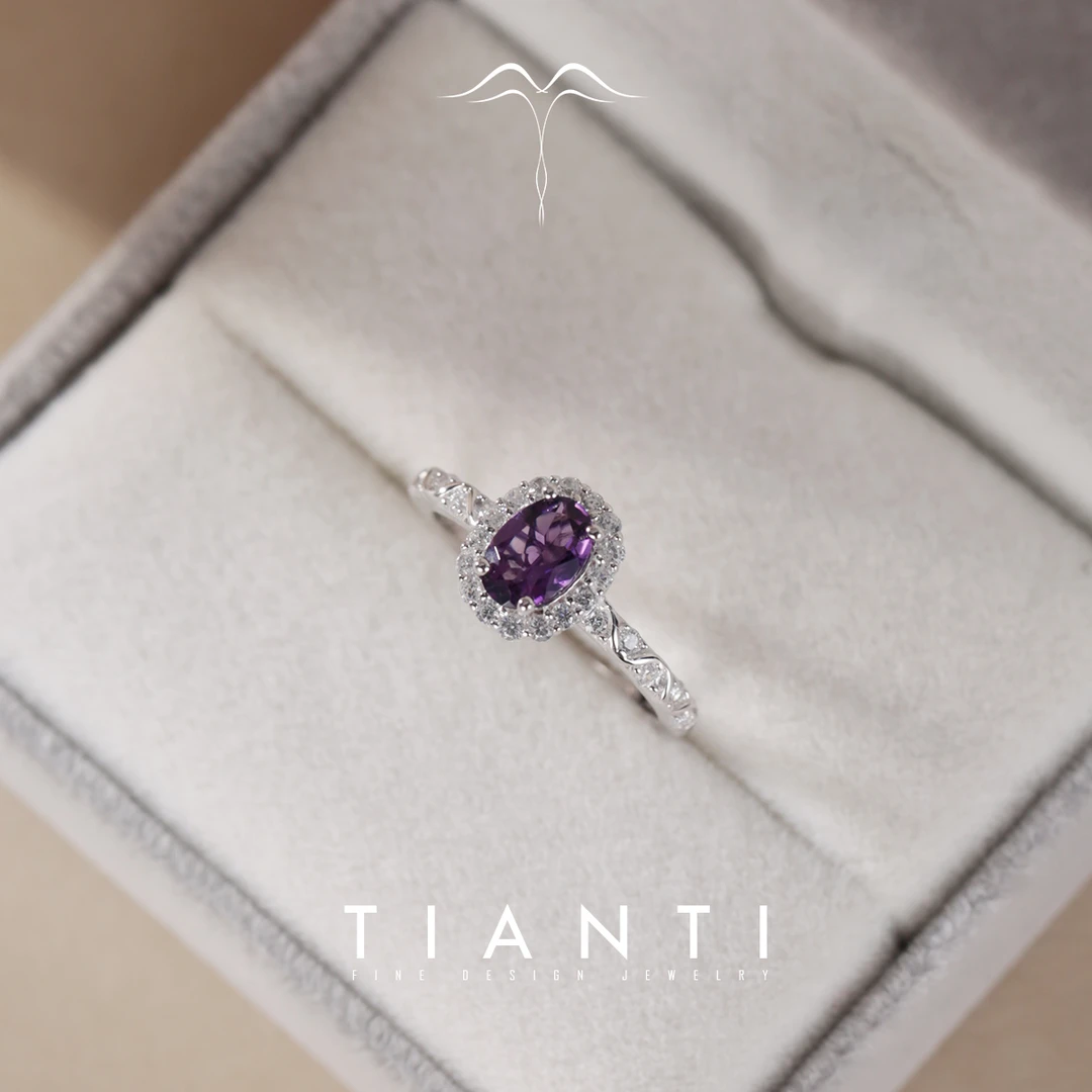 TIANTI/天缇梦盼 5X7 天然紫水晶戒指S925银镀铂金色（银色）薰衣草