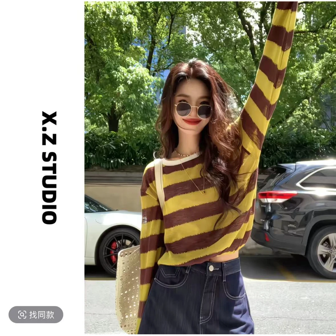 X.ZHEN极简撞色条新款夏季女款气质薄款独特漂亮小衫时尚百搭