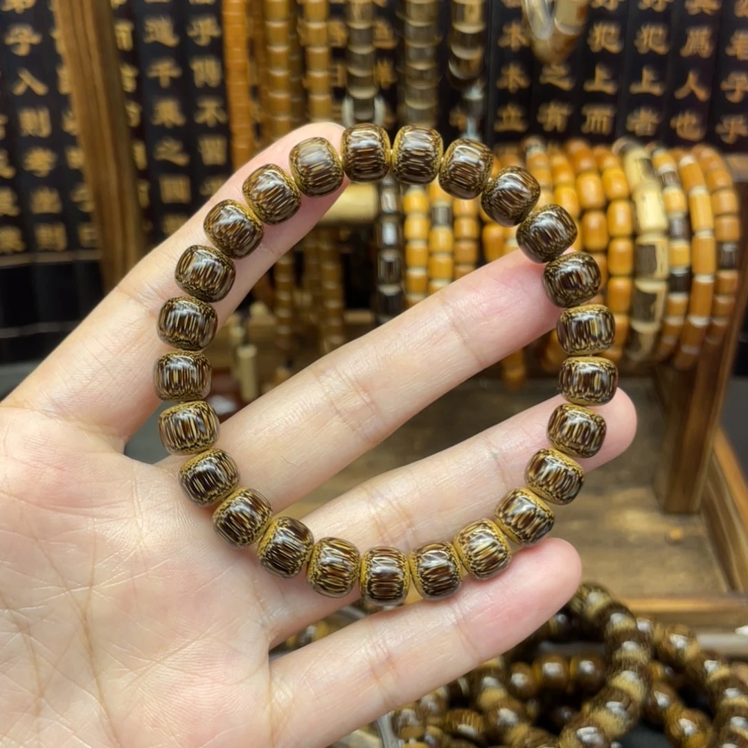 竹就*玩0.9实心金丝棕竹极限弧手串