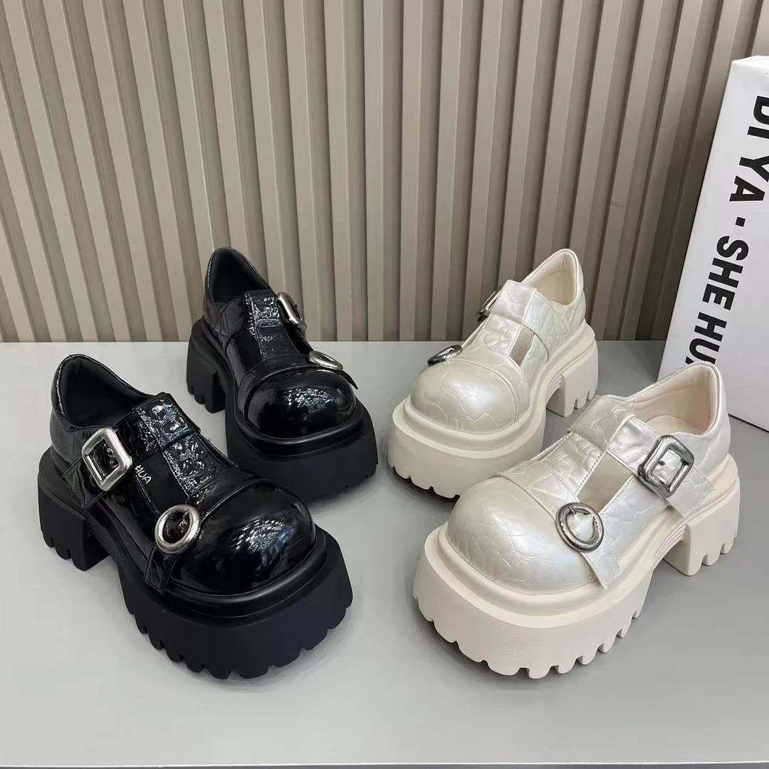 韩版2025春季新款时尚女鞋圆头粗跟厚底乐福鞋英伦风小皮鞋单鞋女