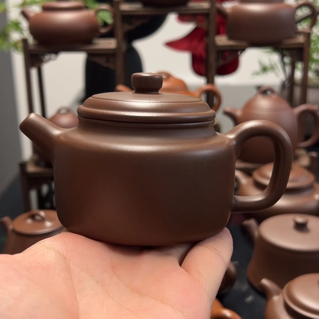 茶壶紫砂精工半手老紫泥德钟200cc