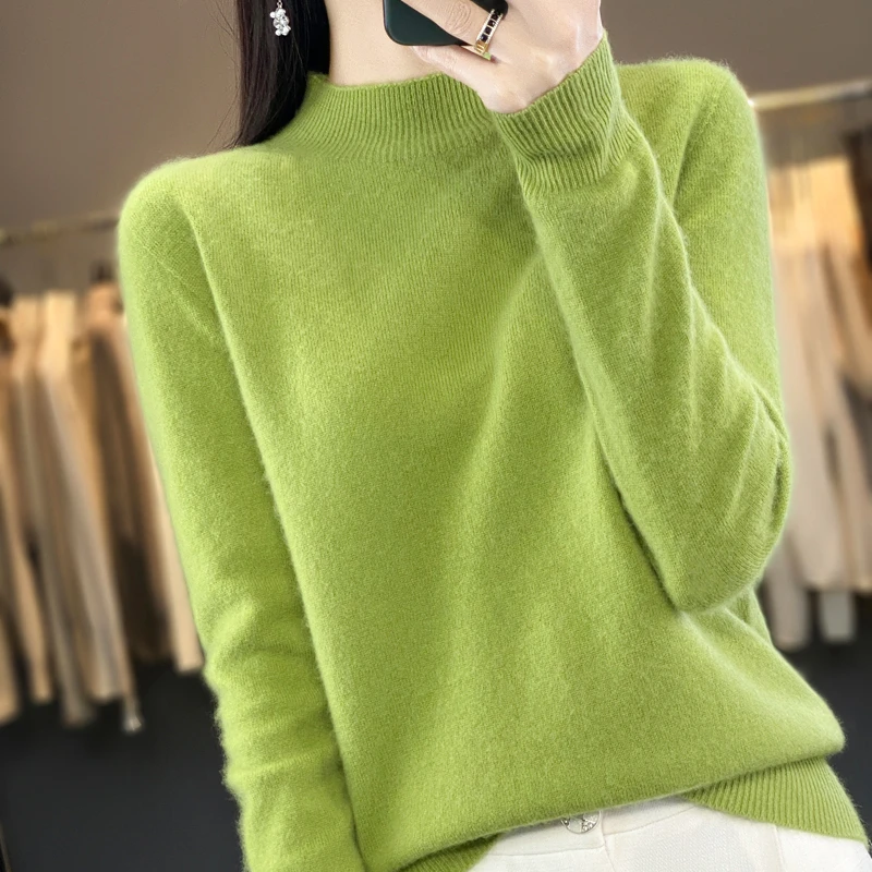 清新减龄必备款~100%纯羊毛衫一线成衣无缝洋气半高领基础-A