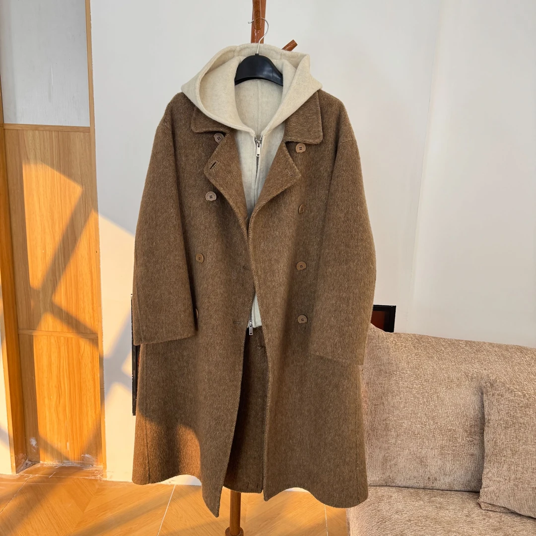 艾格真两件双层加厚羊毛大衣时尚百搭休闲慵懒韩系穿搭29228