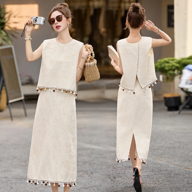 休闲时尚小香风无袖套装裙女2025夏季新款设计感气质半身裙两件套