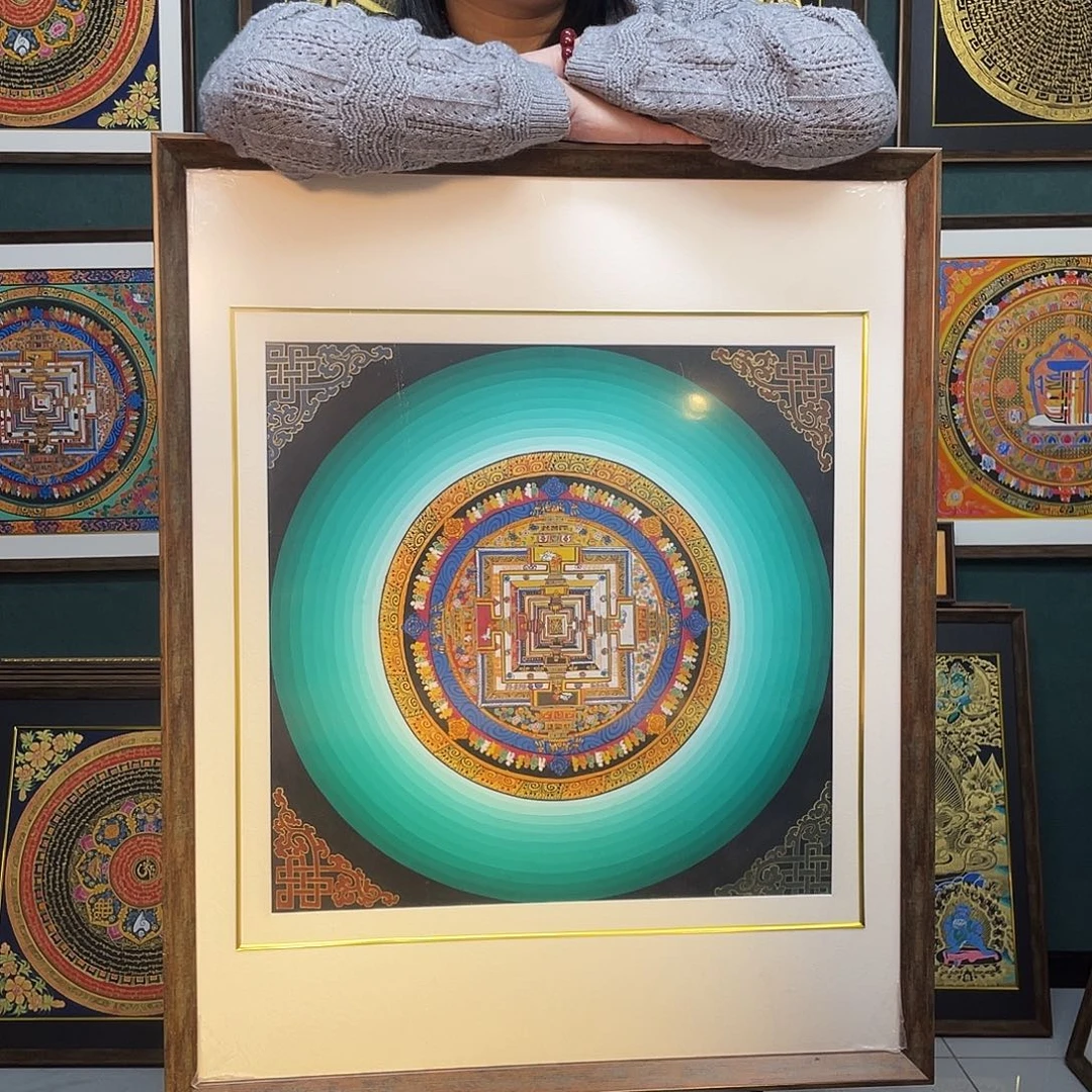 向***天卷轴画手绘唐卡 50厘米时轮无框