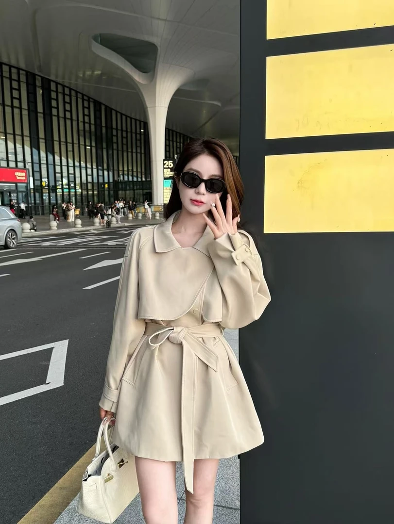 【挚爱系列】8810显瘦显高绑腰带复古高阶时髦翻领风衣外套春季新款