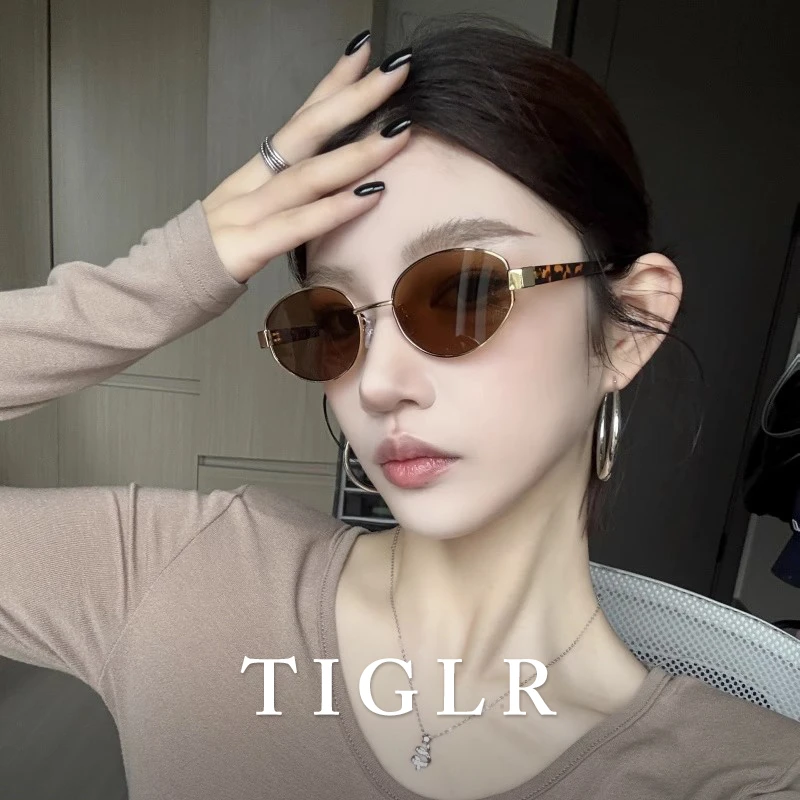 帝格勒复古老钱风椭圆金属猫眼墨镜女款2025新款高级感茶色太阳镜