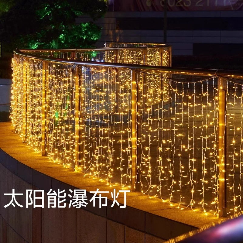太阳能灯串满天星户外瀑布灯阳台氛围布置串灯装饰灯庭院彩灯灯带