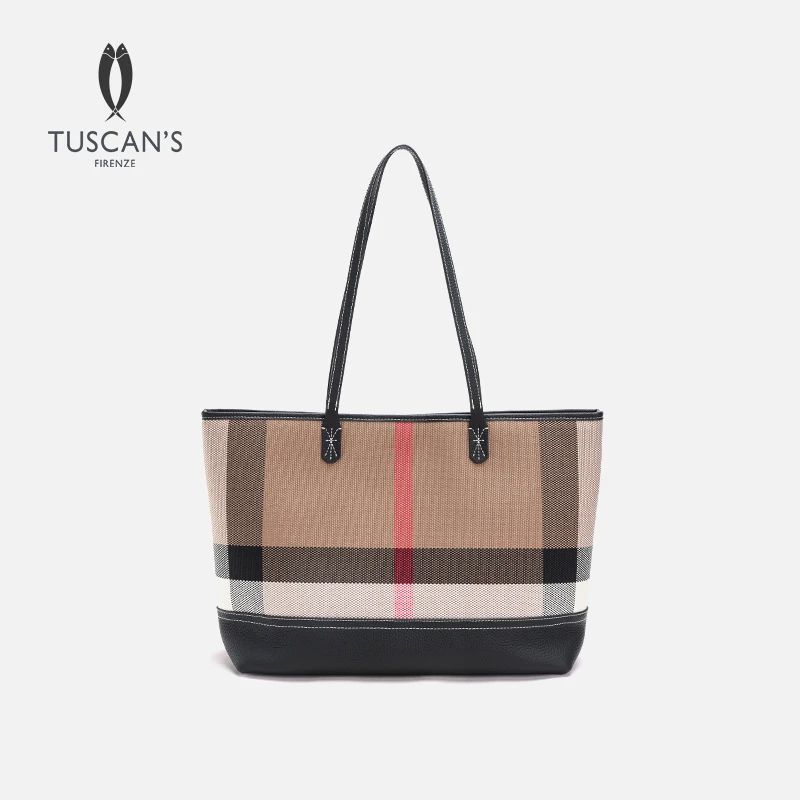 TUSCAN'S条纹格子托特包单肩包百搭通勤子母包肩包时代集团
