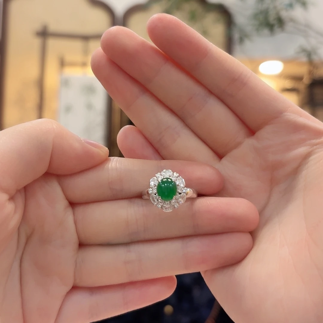 翡翠18K金镶嵌戒指两戴款