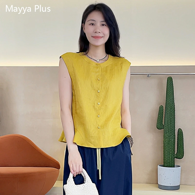 【伊沫】Mayya Plus麦芽定制千金高级贵系亚麻衬衫短袖上衣32528597