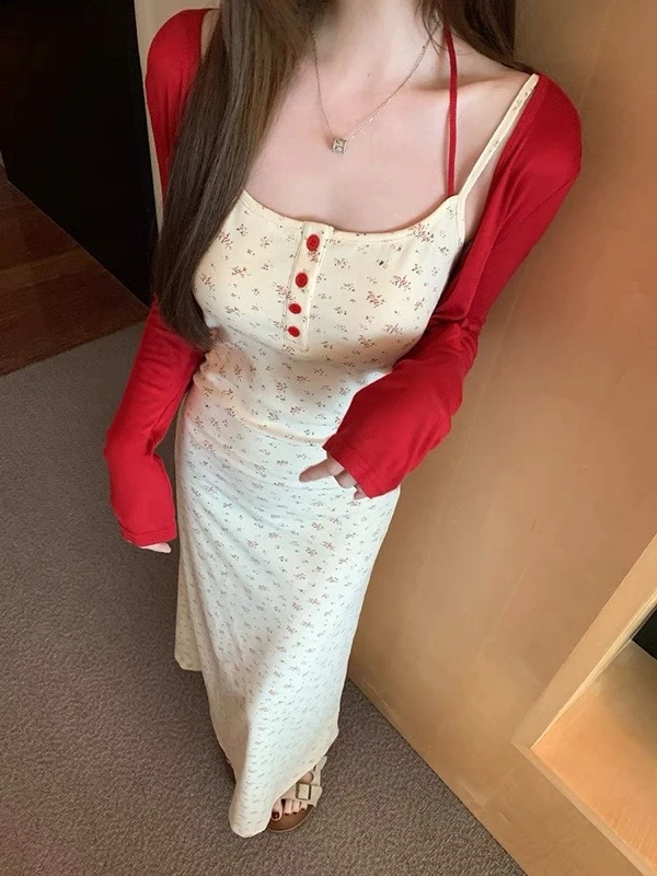 雯雯家韩系短袖缎面仙女度假风收腰大摆长款连衣裙