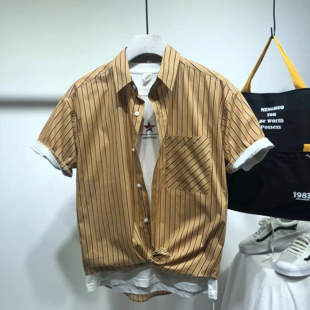 特价衬衫男士短袖夏季时尚潮流宽松翻领衬衣