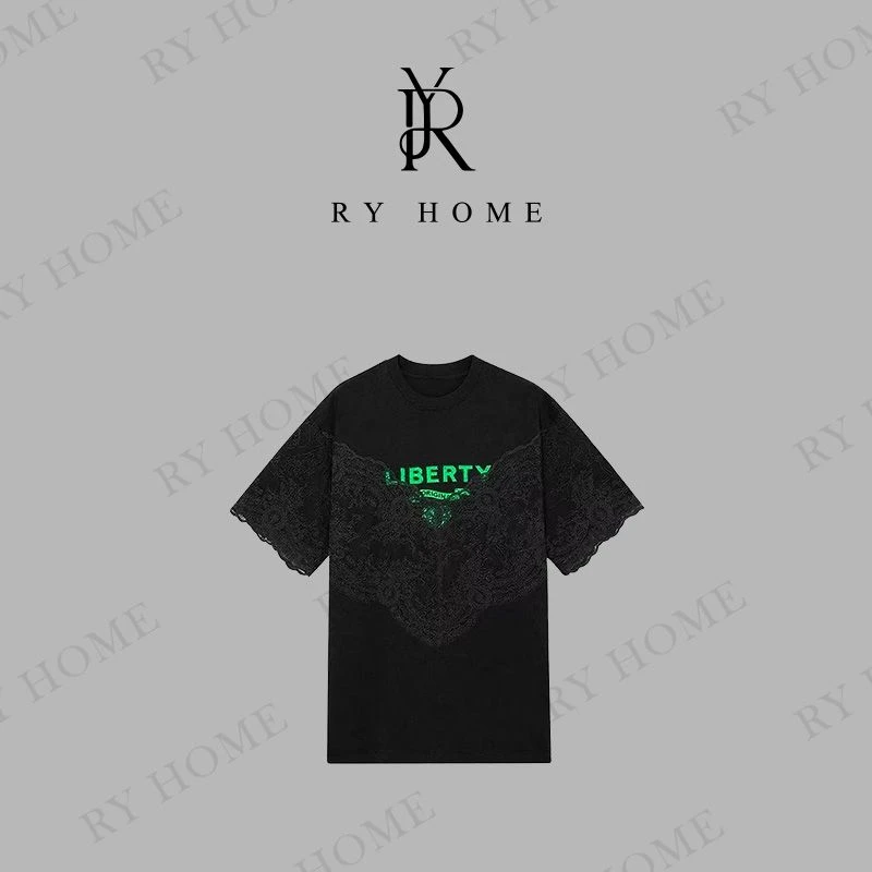 【容雨RYHOME】100%棉韩系气质拼接蕾丝短袖T恤裙252T2121