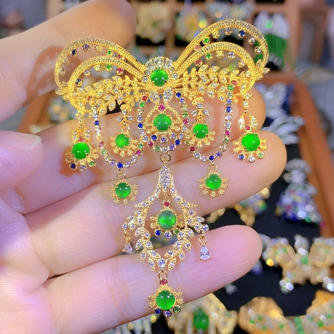 吊坠(不含链)银S925镶嵌翡翠