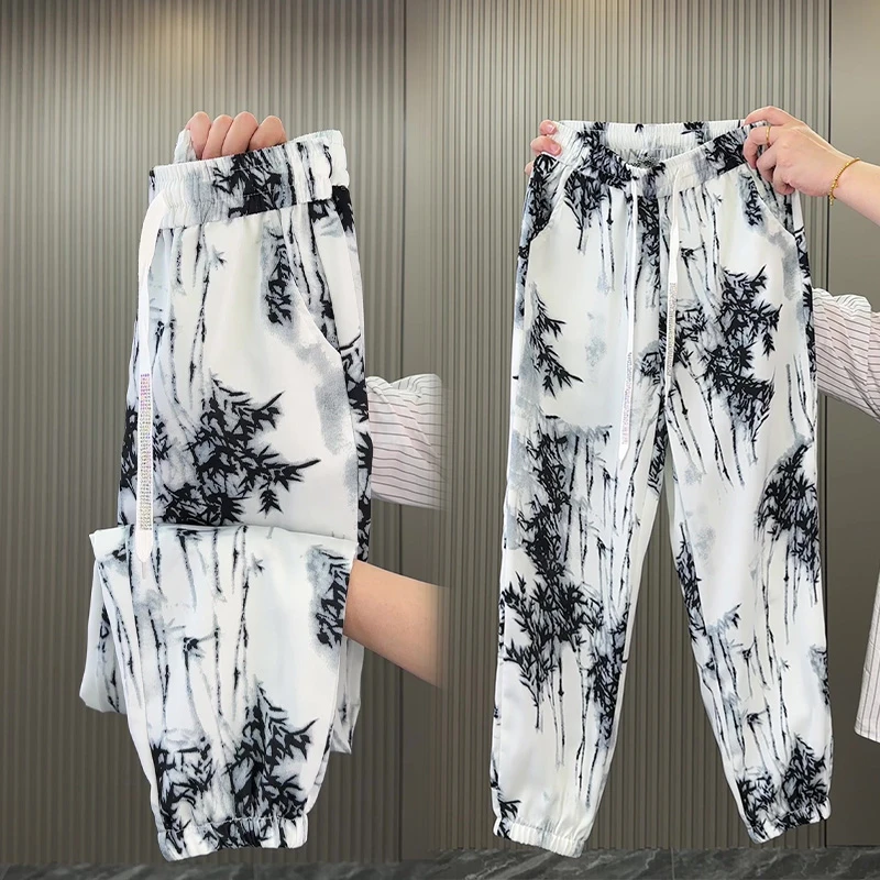 2025新款夏季薄款女裤宽松显瘦冰丝裤高腰百搭休闲裤时尚哈伦裤潮