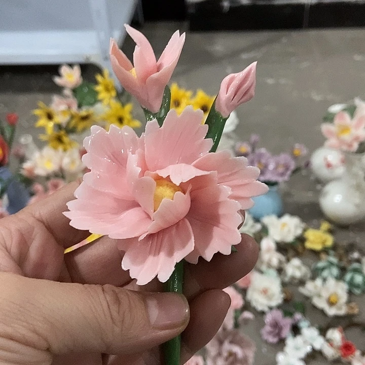 瓷片纯手工陶瓷花摆件瑕