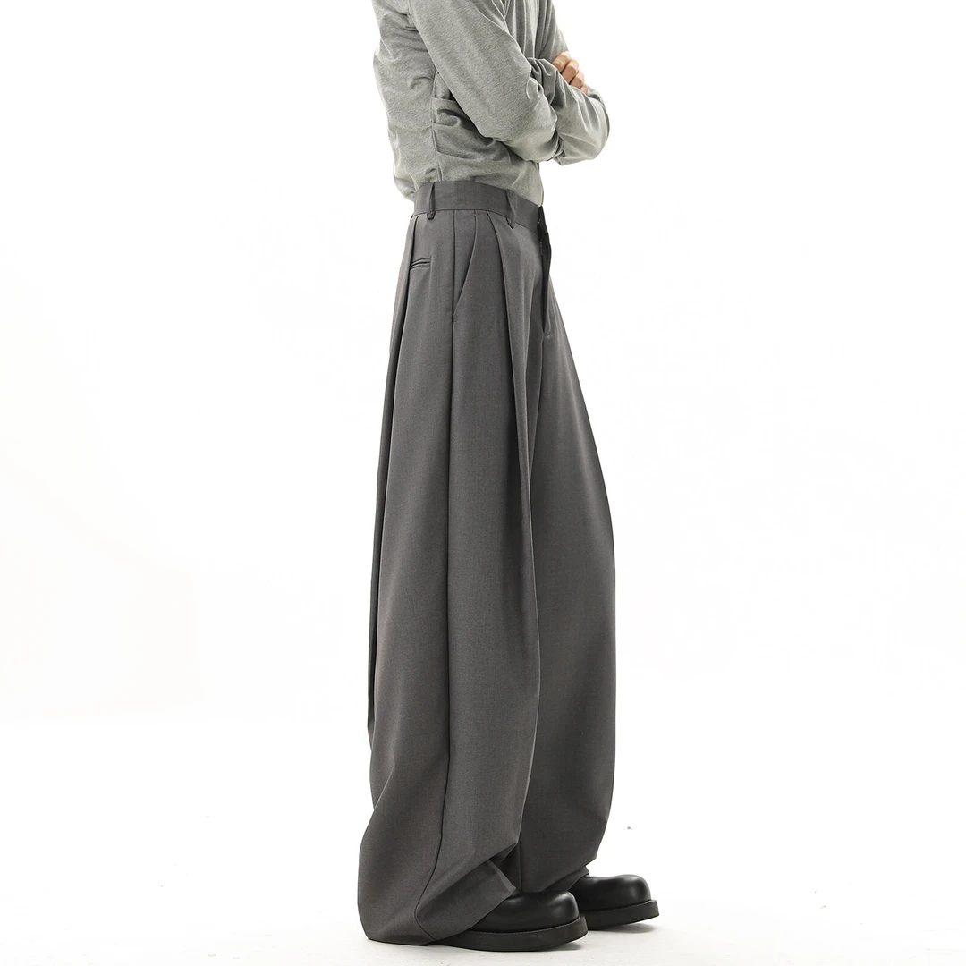 高级感廓形弯刀西裤男款秋冬cleanfit宽松垂坠感阔腿休闲西装裤子