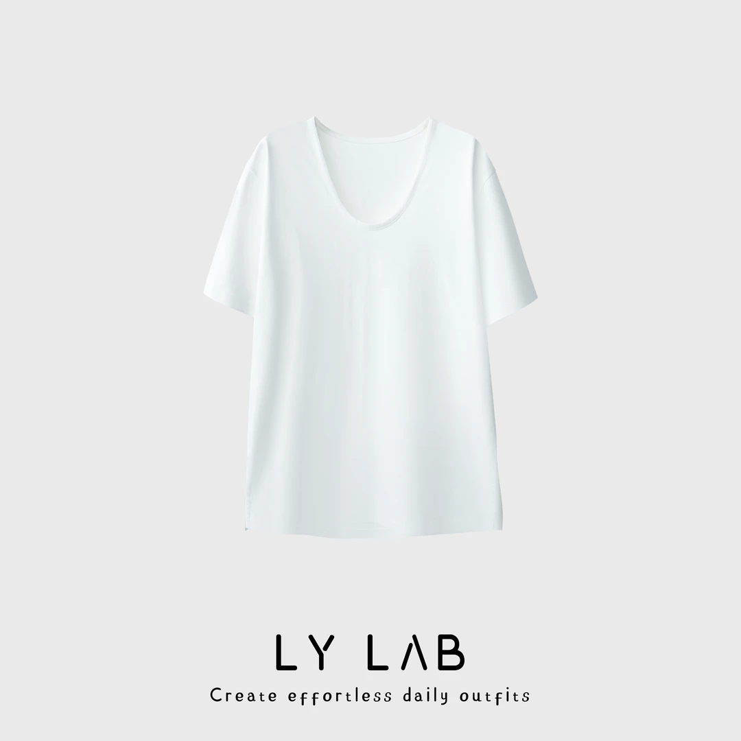 LY LAB 25SS春夏新款深领口圆领都市休闲打底半袖T恤73327