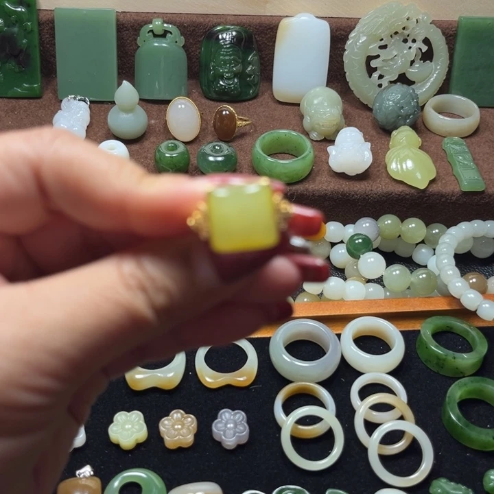 银S925镀金镶嵌戒指和田玉（黄玉）