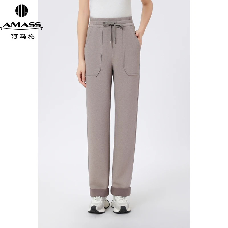AMASS/阿玛施春夏新款巴恩风舒适松紧腰时尚垂感直筒休闲裤510015