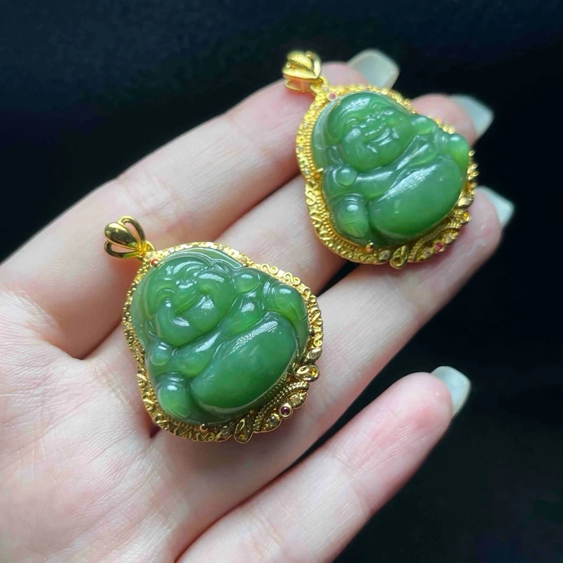 【小魏总珠宝】18k碧玉佛公吊坠（24*24mm）【多样性发一】