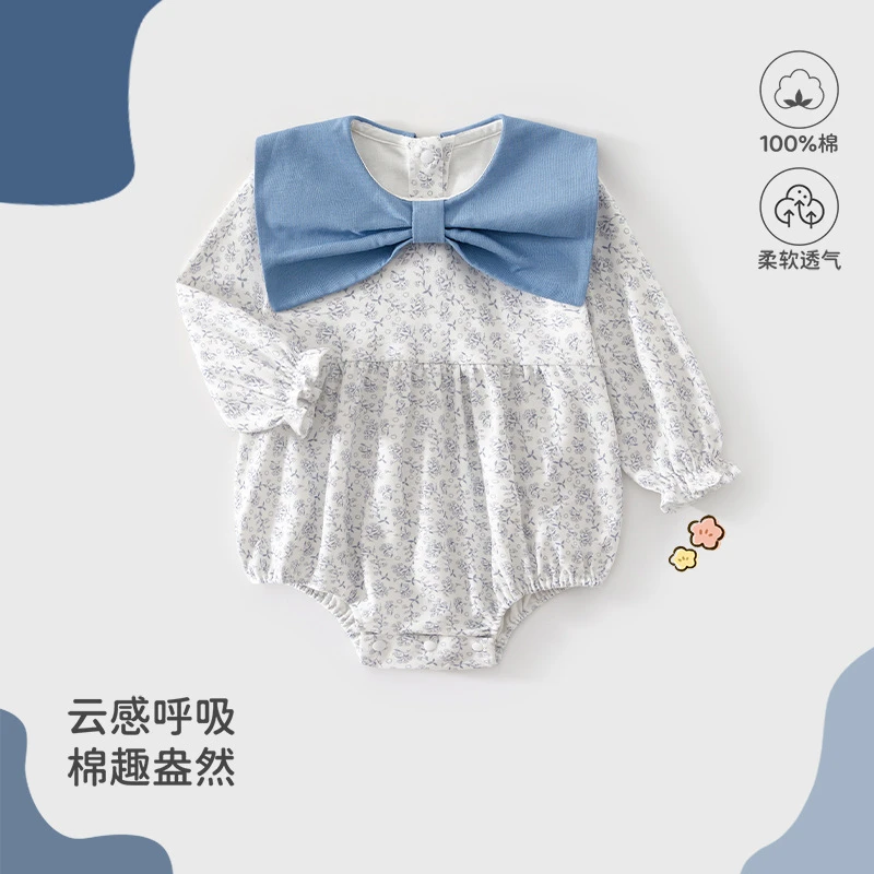 新款春秋婴儿包屁衣a类棉春夏秋款女宝宝满印公主可爱包屁衣柔软