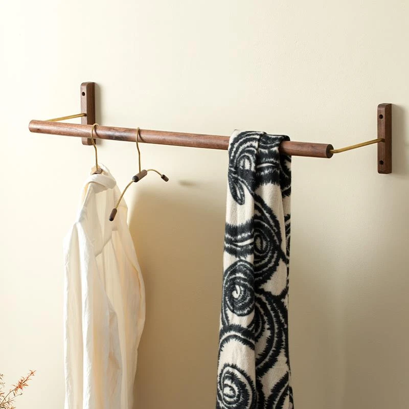 黑胡桃实木挂衣架服装店墙上壁挂衣帽架展示架挂衣服的架子挂衣杆