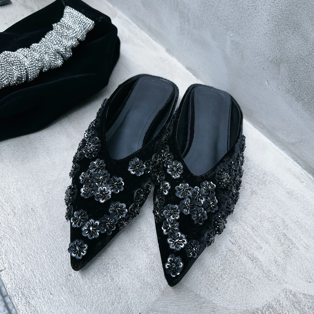 Betty Bairn【云有行-丝绒半拖】新中式丝绒平底鞋24A-BW6013