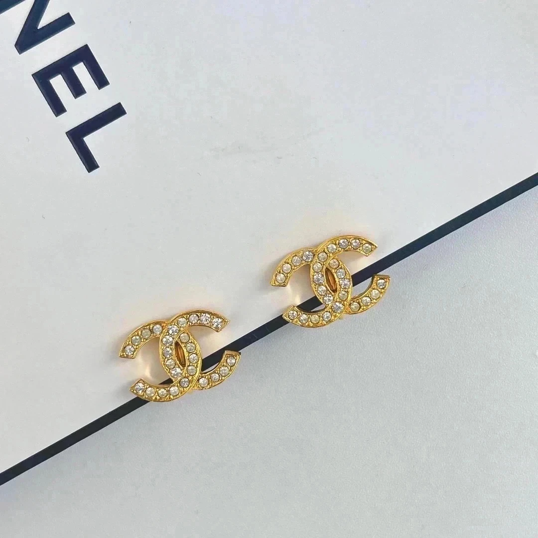 95新 Chanel/香奈儿 Chanel vintage香奈儿中古双c满钻耳夹