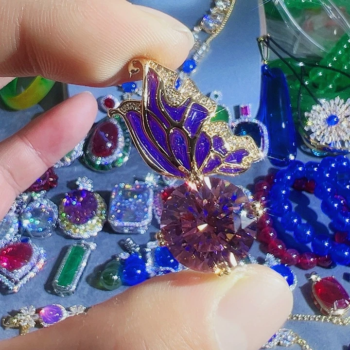 钨金红色蓝色满钻镶嵌