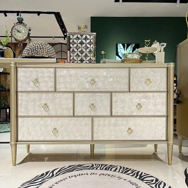 【喜悦家具】YR 轻奢贝壳八斗柜1380*430*870 搭板1200*400*900.5
