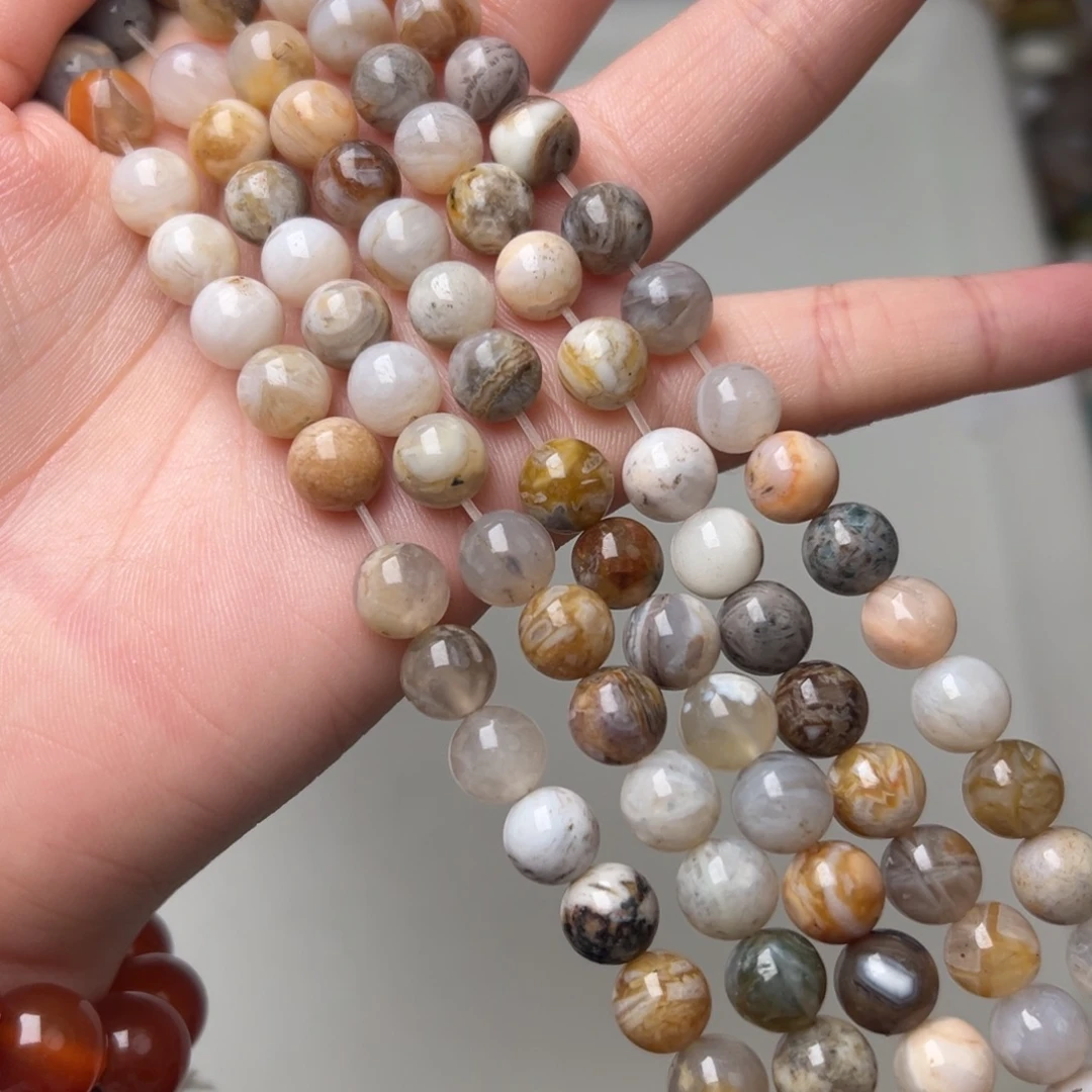 玛瑙/玉髓合金珠宝半成品L572。8.5mm疯狂玛瑙圆珠一条