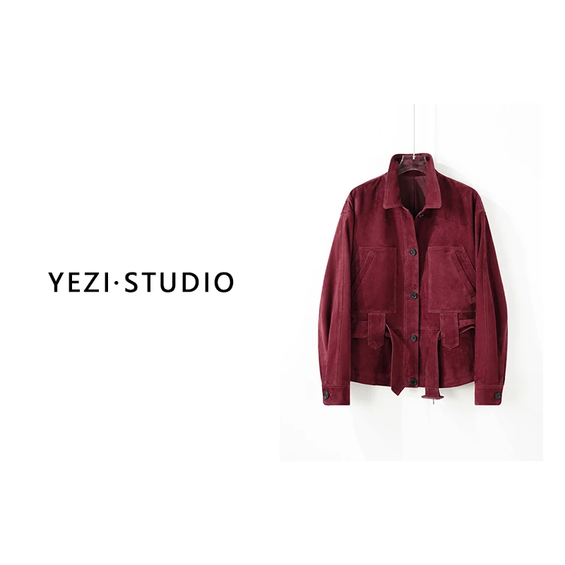 【时髦小姨风】肯尼亚進口山羊绒面轻柔滑爽猎装皮衣25324018-单