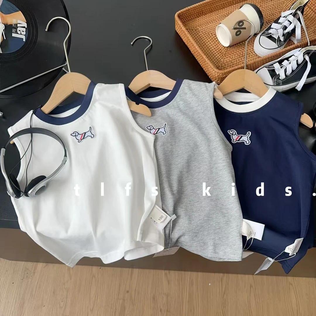 童例「25284拼色小狗纯棉背心」夏季薄款无袖儿童上衣男童女童坎肩