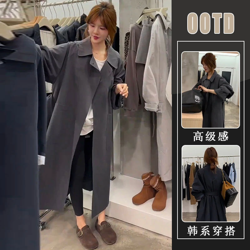 2025年秋季极简小众设计感风衣外套女流行宽松百搭慵懒中长款大衣