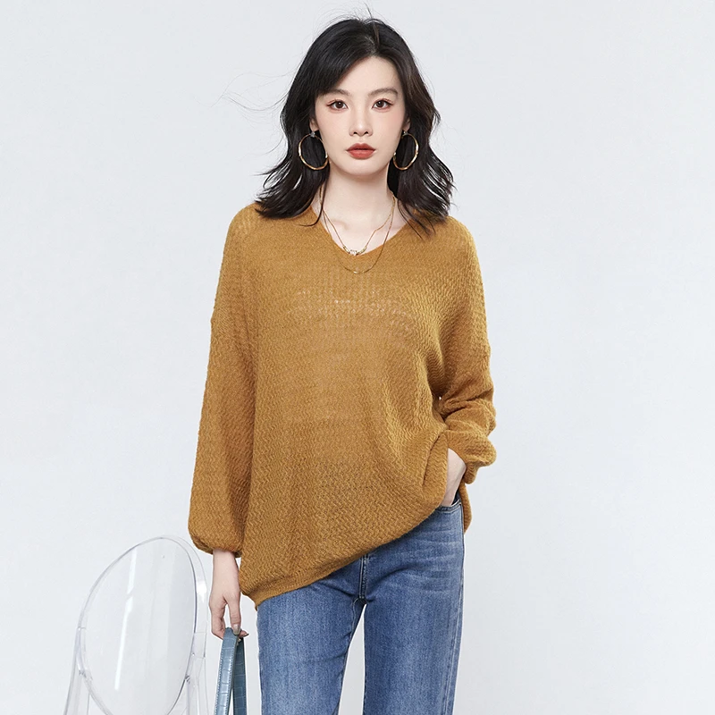 修身显瘦纯色上衣微弹长袖针织衫女43CH0E0004