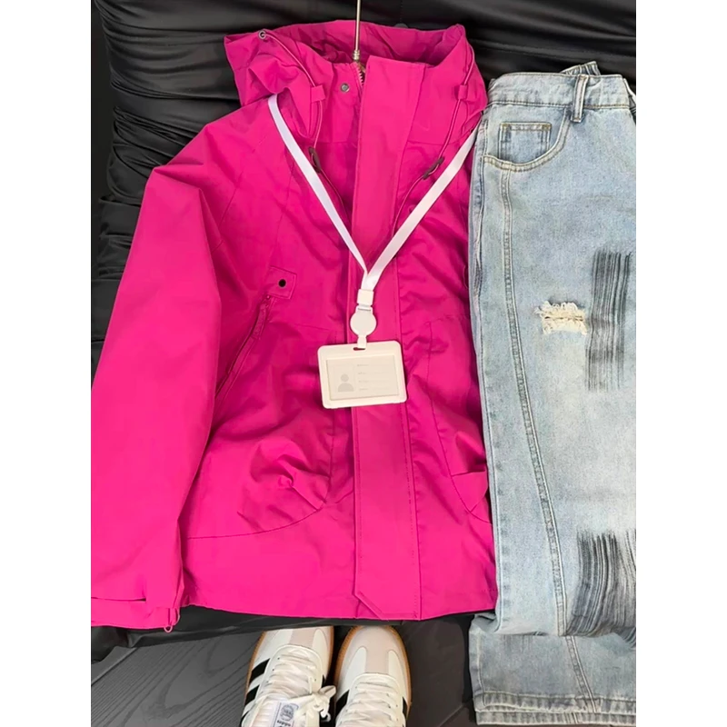 cleanfit树莓红夹克男款夏季美式户外登山防水冲锋衣连帽外套