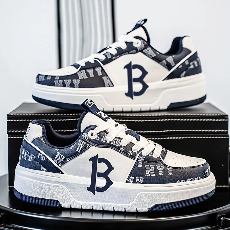 时尚经典复古男鞋防滑透气蓝白板鞋潮流运动鞋增高夏季情侣休闲鞋