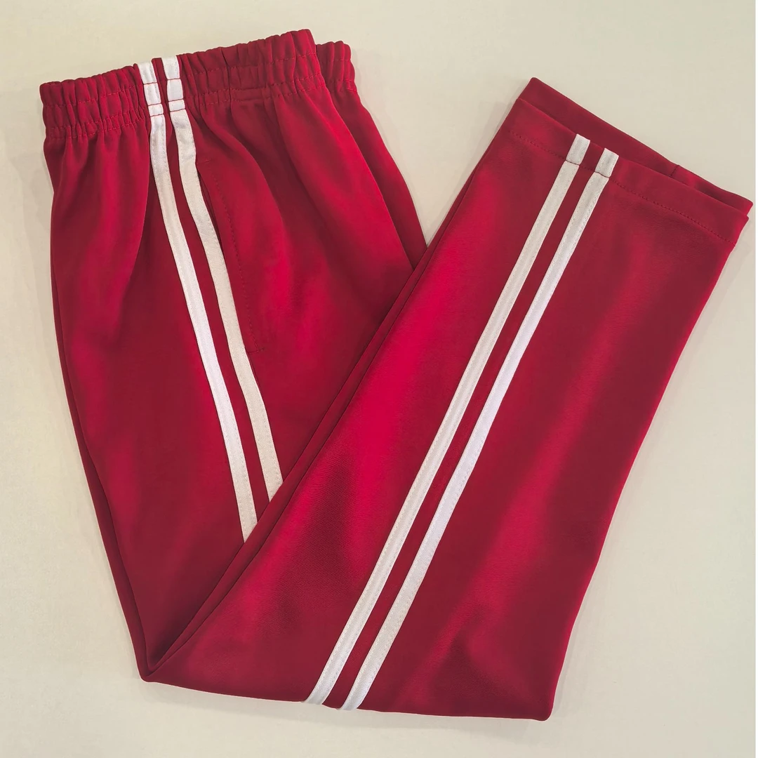 春秋款枣红双白条直筒学生运动裤学生长裤校服裤宽松