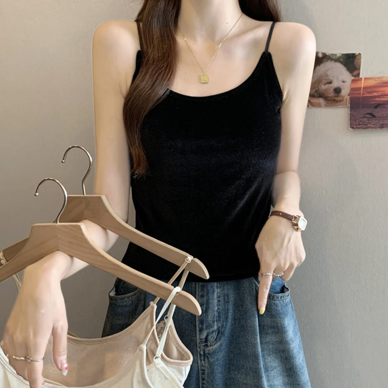 法式金丝绒美背吊带背心女2025年秋季新款带胸垫一体内搭外穿上衣