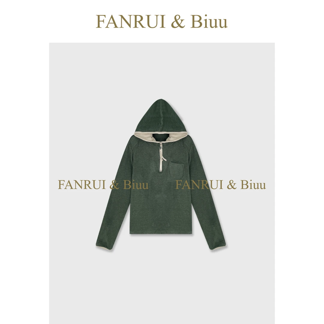 FANRUI/泛芮「梧叶」半拉链连帽设计感小众百搭显瘦冬款卫衣B19189