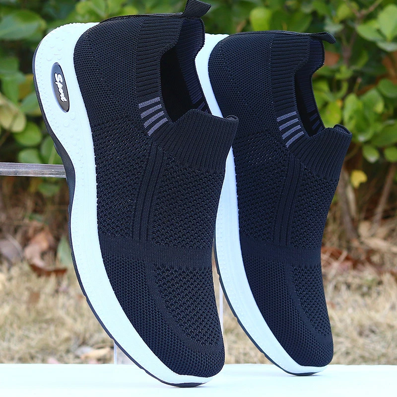 一脚蹬男鞋子透气防臭松紧口懒人鞋轻便驾车运动休闲鞋网面工作鞋