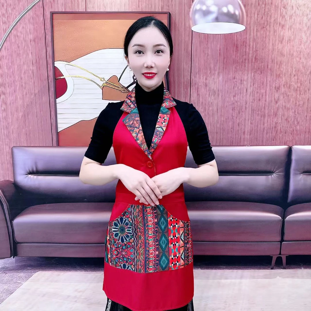1822时尚复古民族风单片挂脖套头家用中式中国风花布围裙D