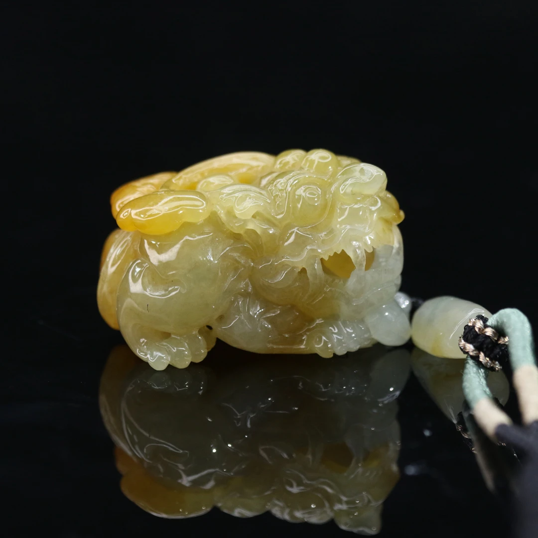 FC14天然缅甸翡翠A货冰黄貔貅挂件/901322/保利厦门拍卖